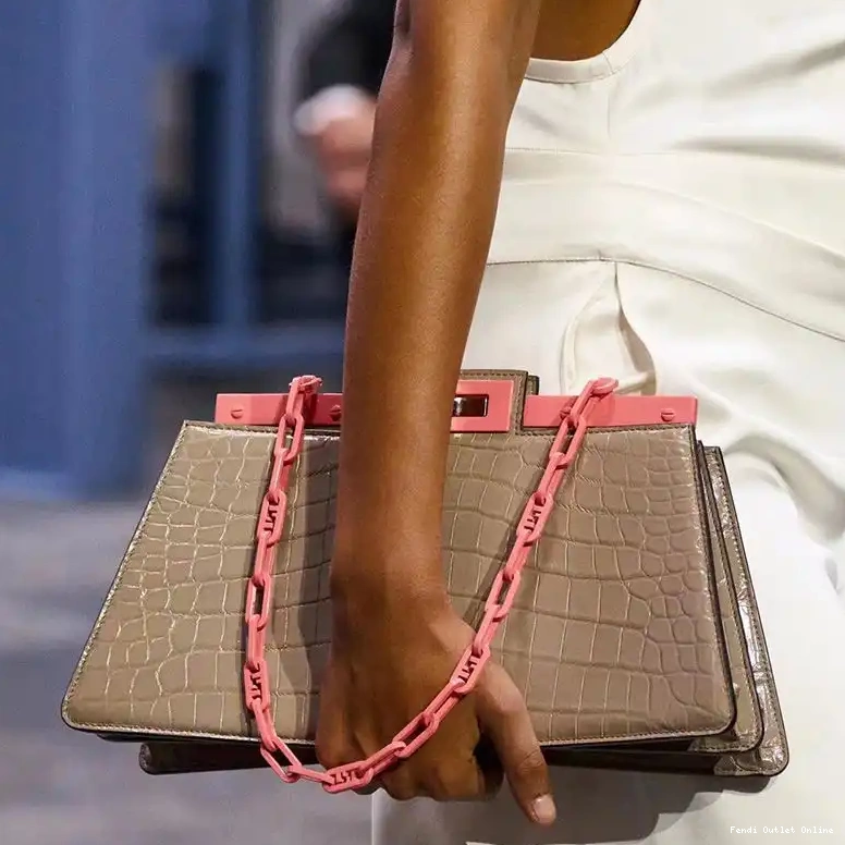 Affordable Bag Peekaboo Fendi Coffee In Cut Medium Crocodile Leather 0617